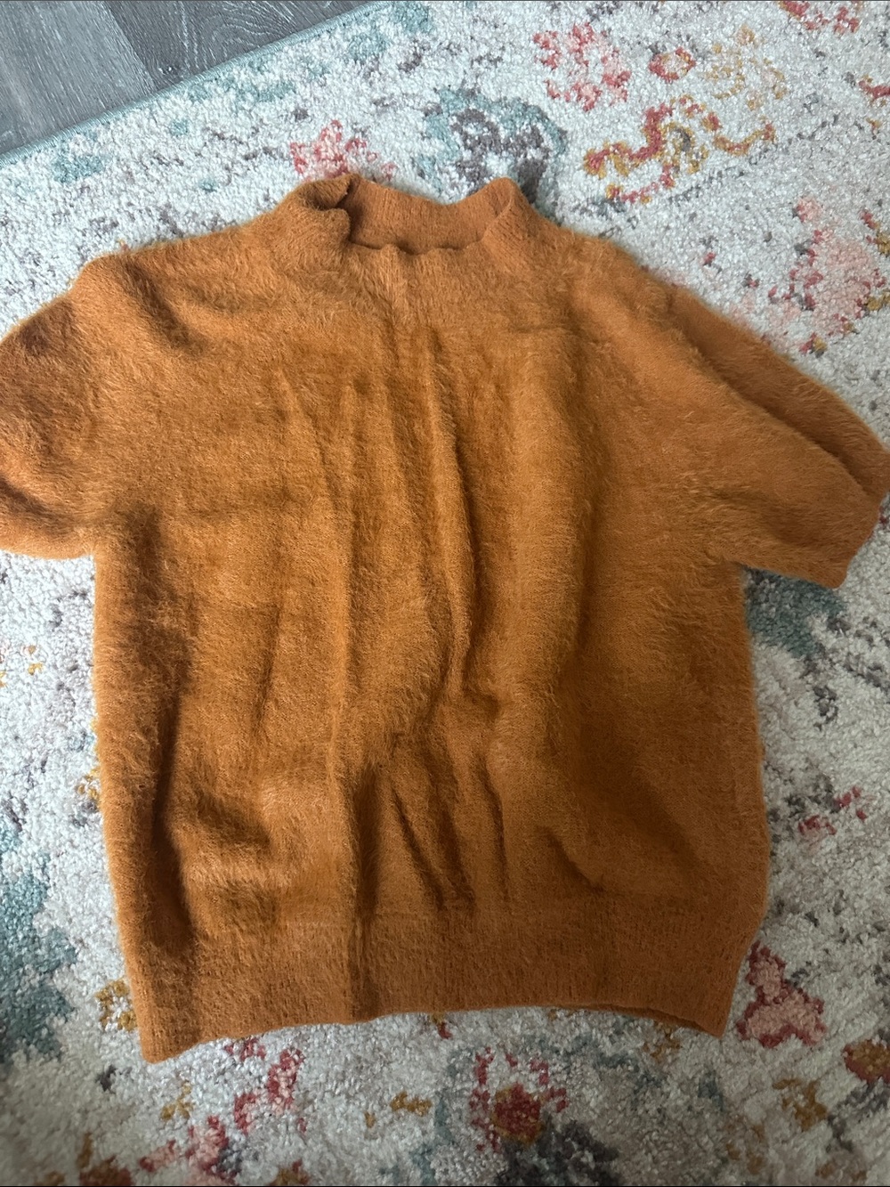 Pilcro Short-Sleeve Mock Neck Sweater in Burnt Orange